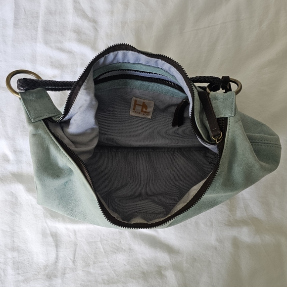 Henri Lou Suede Teal Blue Green Shoulder Bag - Picture 12 of 17